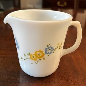 Pyrex Flirtation White Milk Glass Vintage Creamer  Blue Yellow Flowers